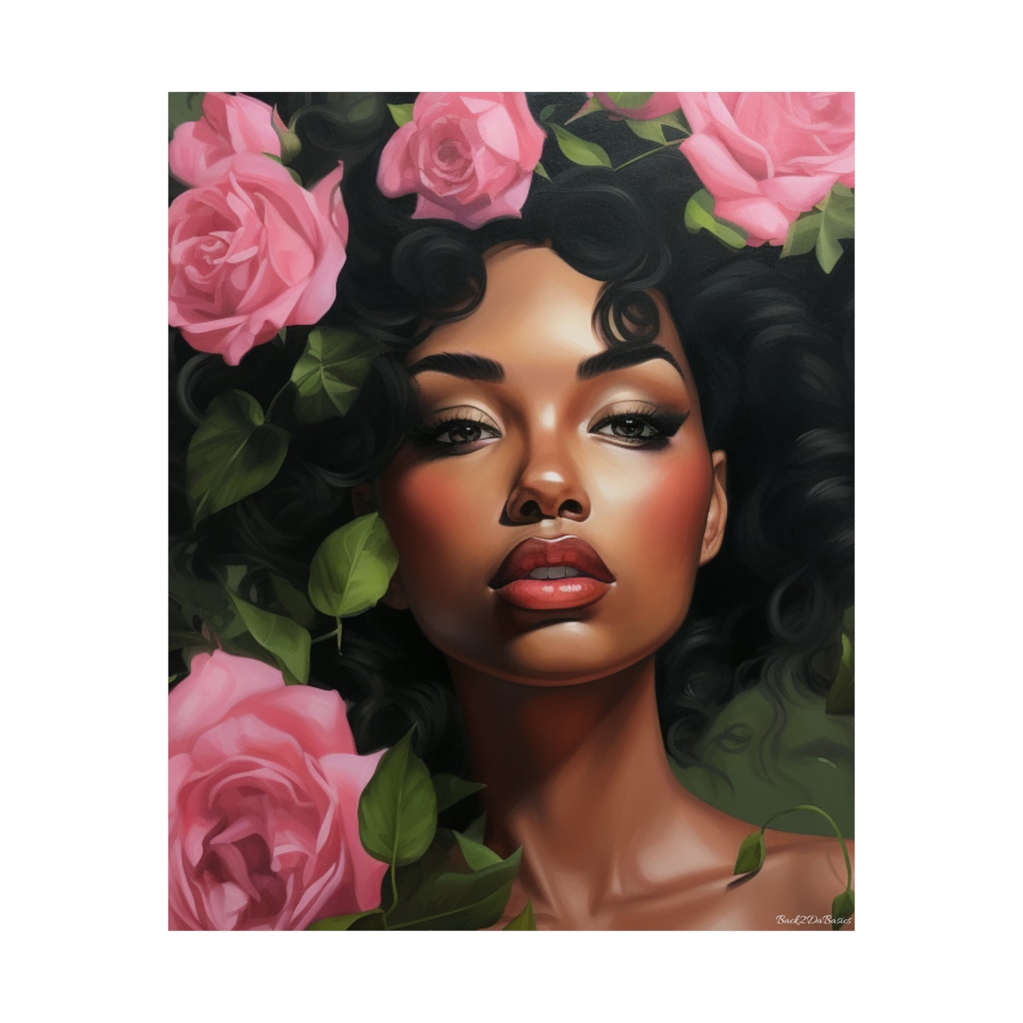 Pretty Black Woman With Pink Flowers Vertical Poster - #2