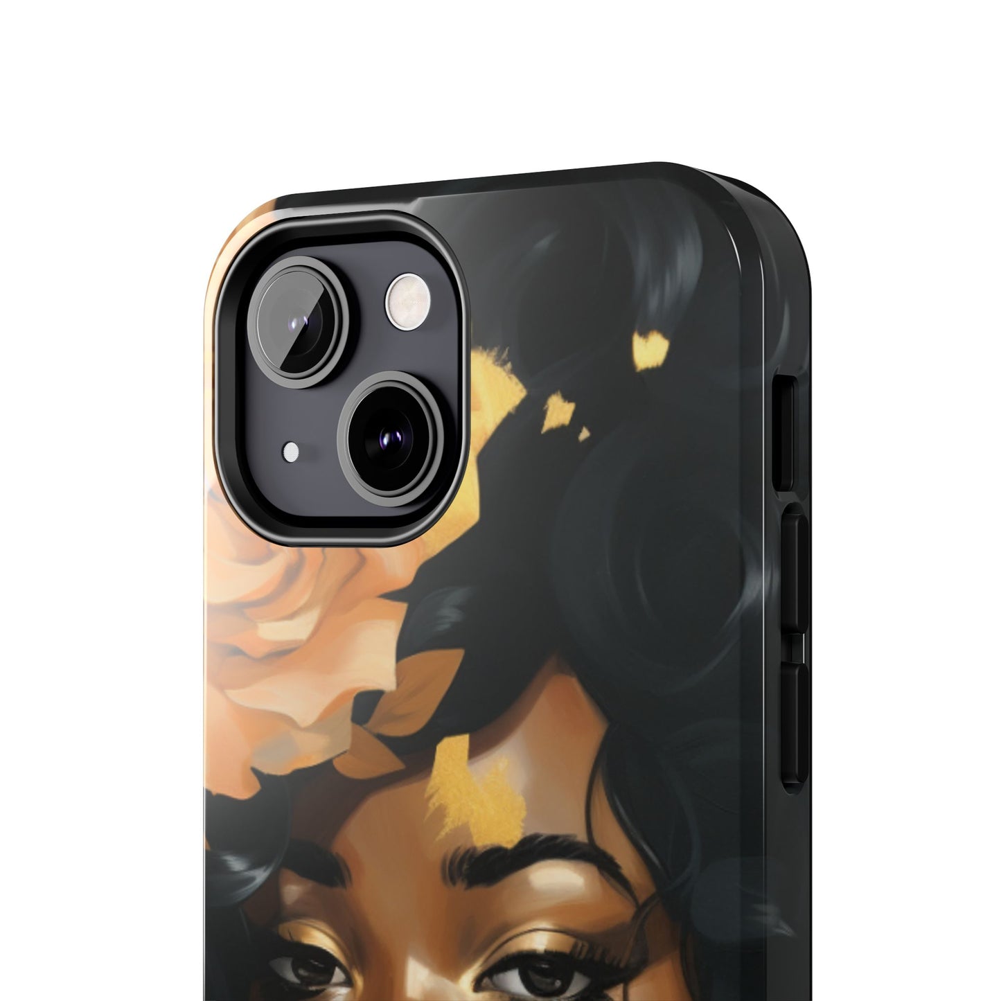 Beautiful Black Woman With Gold Flowers Tough Phone Case