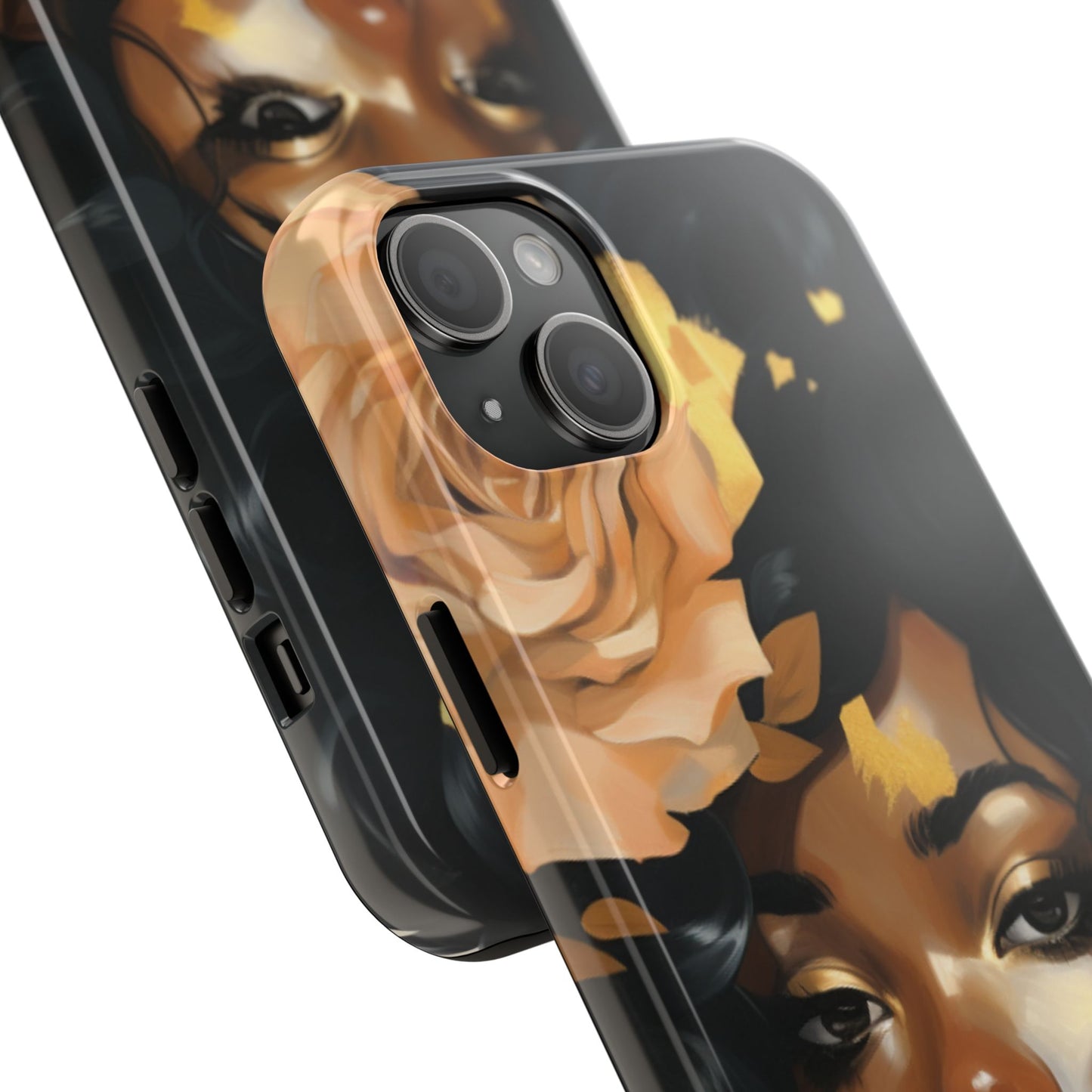 Beautiful Black Woman With Gold Flowers Tough Phone Case