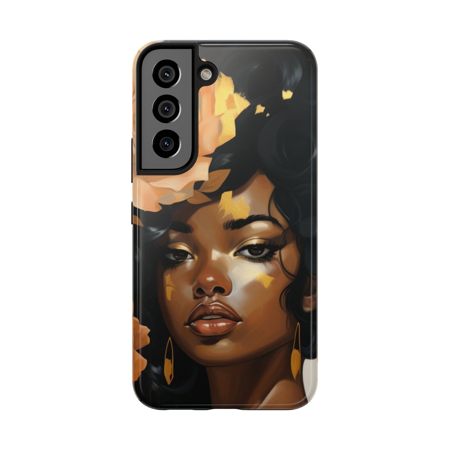 Beautiful Black Woman With Gold Flowers Tough Phone Case