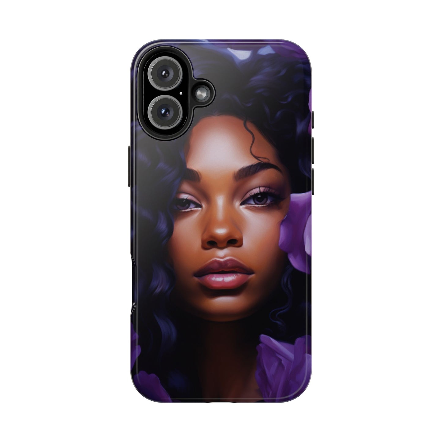 Beautiful Black Woman With Purple Flowers Tough Phone Case