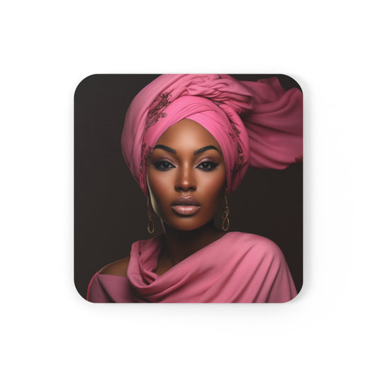 Pink Headwrap Queen Corkwood Coaster Set of 4