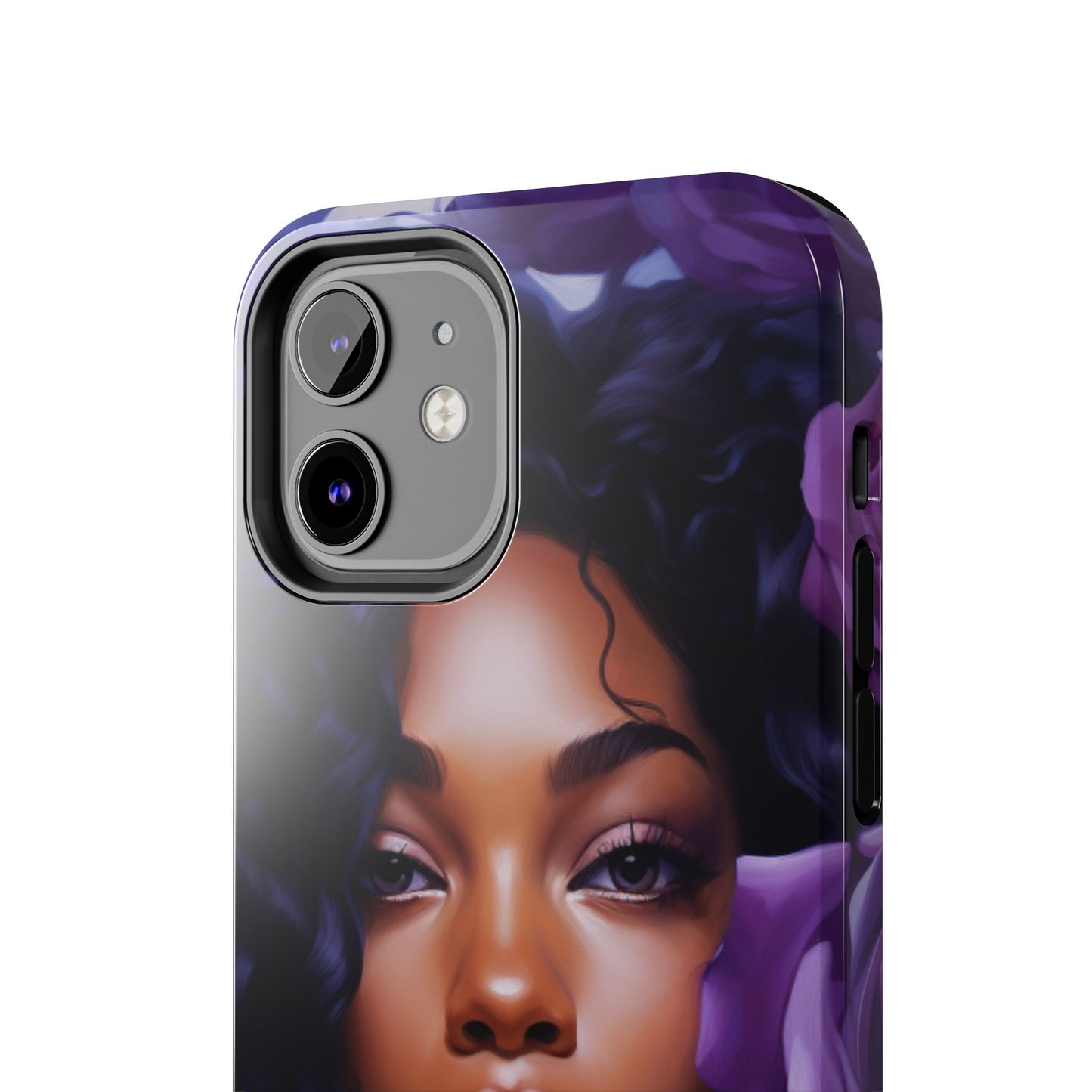 Beautiful Black Woman With Purple Flowers Tough Phone Case