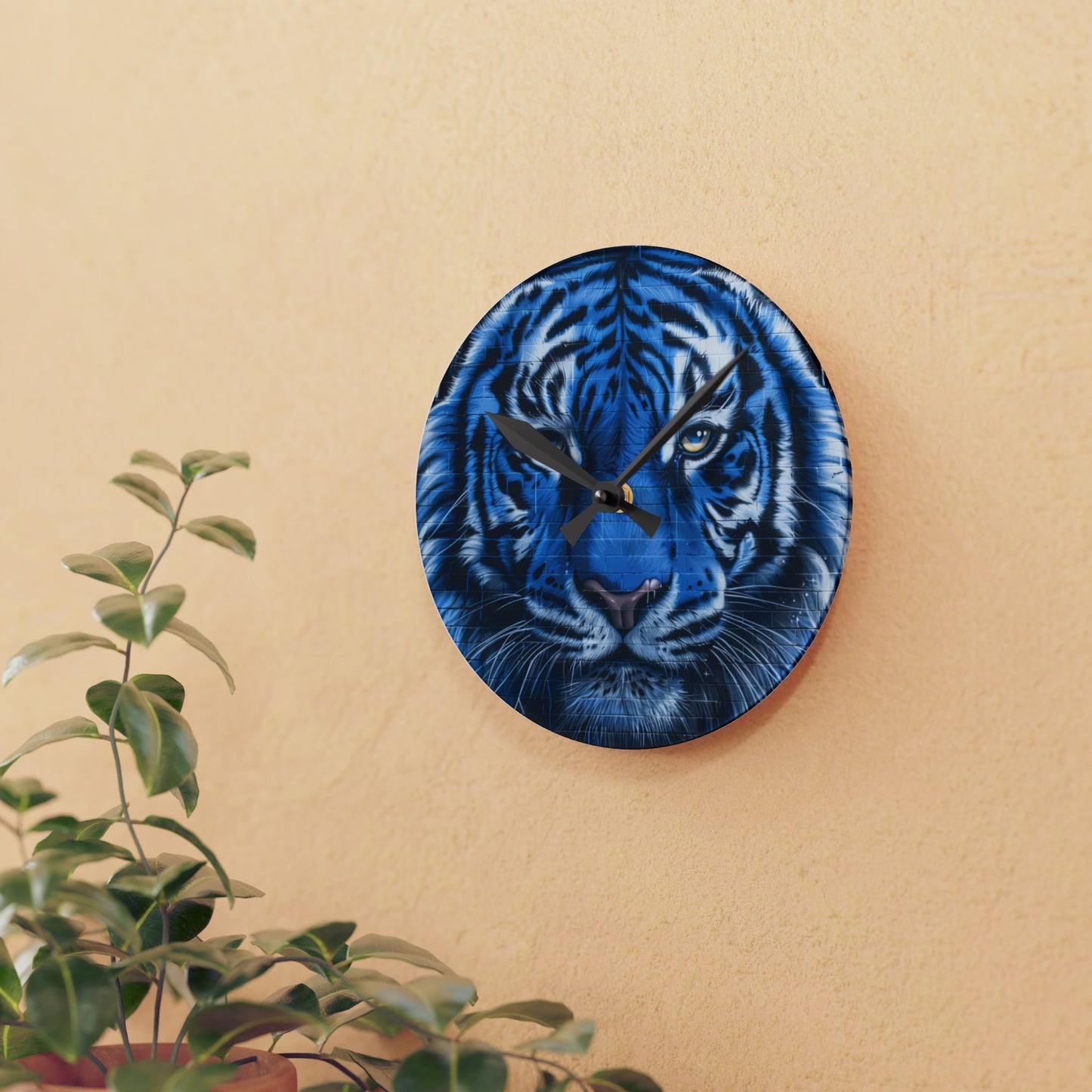 Blue Graffiti Tiger Acrylic Wall Clock