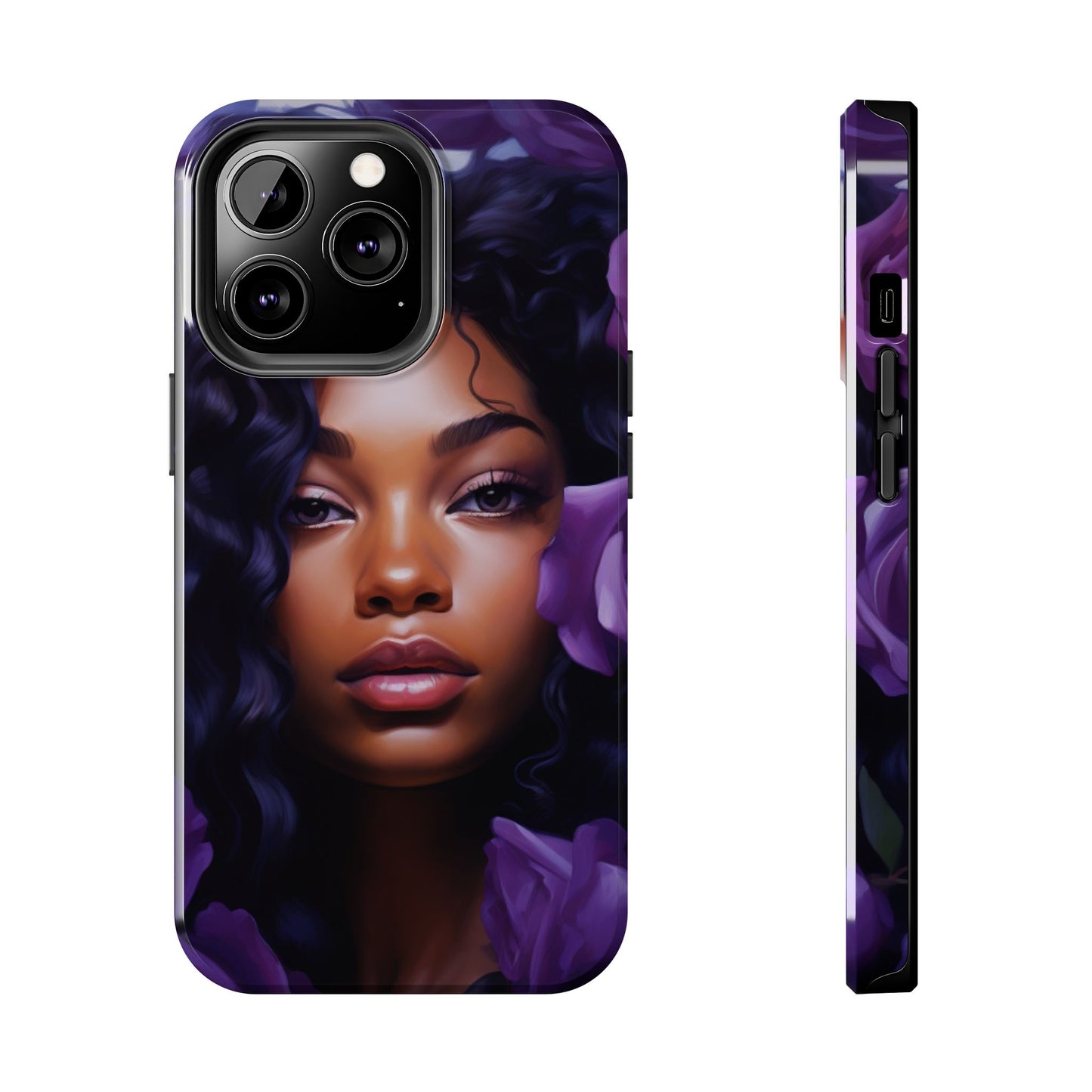 Beautiful Black Woman With Purple Flowers Tough Phone Case