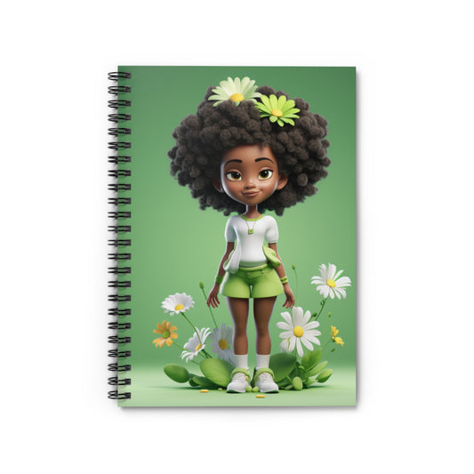 Black Fairy Girl With Green Flowers Spiral Notebook (Ruled Line)