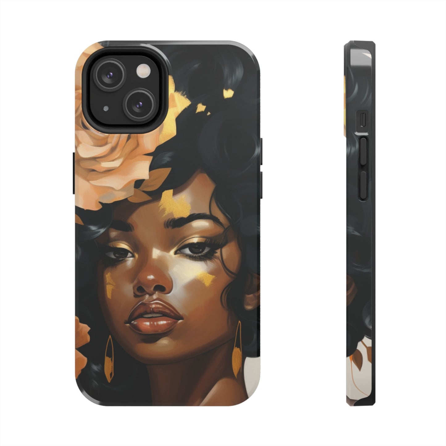 Beautiful Black Woman With Gold Flowers Tough Phone Case