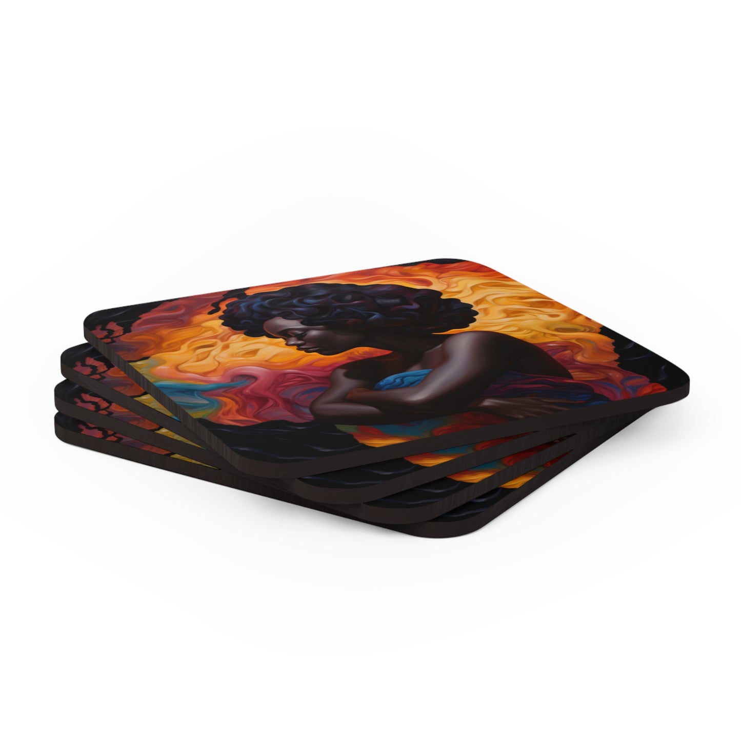 Beautiful Black Woman Corkwood Coaster Set