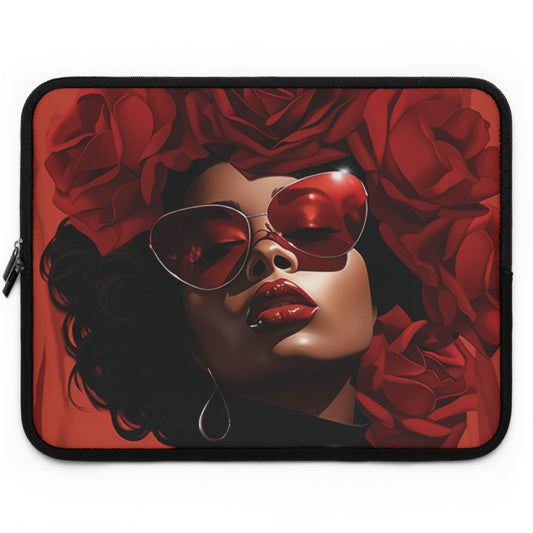 Beautiful Black Woman With Red Flowers Laptop Sleeve