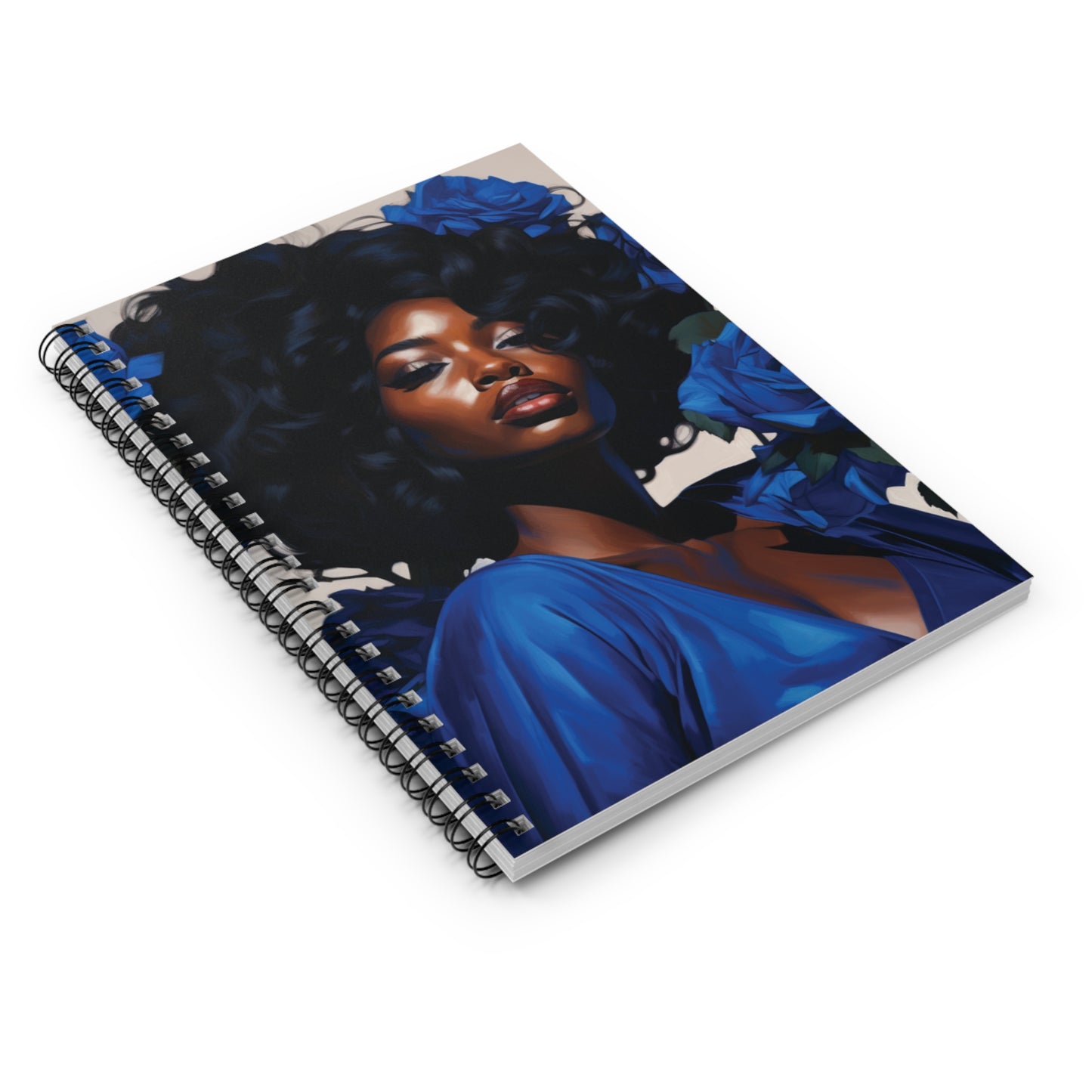 Beautiful Black WomanWith Blue Flowers - Spiral Notebook - #1