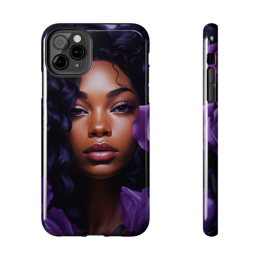 Beautiful Black Woman With Purple Flowers Tough Case For iPhone  - #1