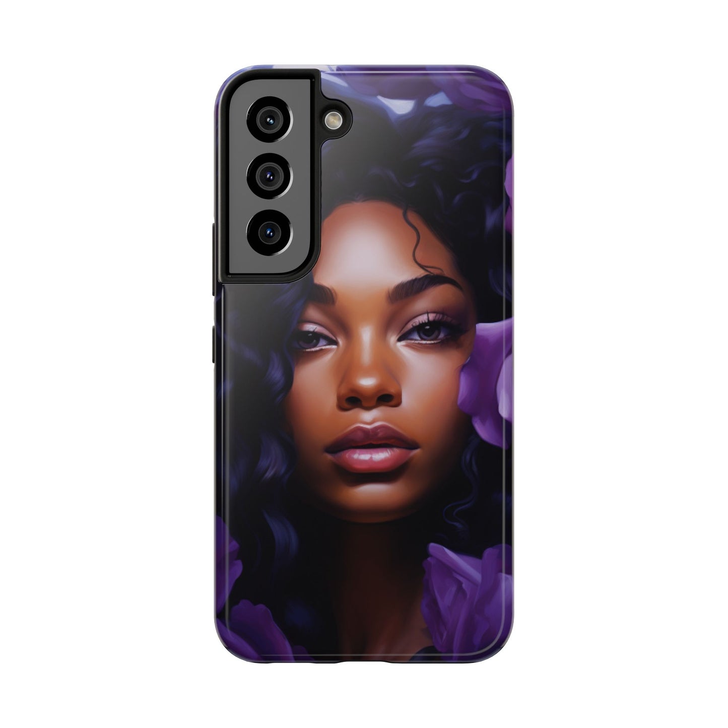 Beautiful Black Woman With Purple Flowers Tough Phone Case