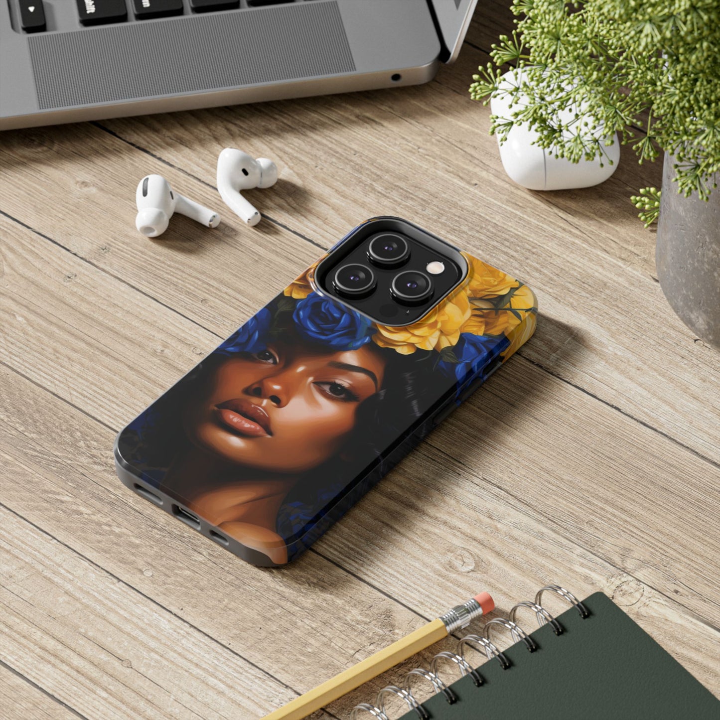 Stunning in Blue and Gold Beautiful Black Woman Tough Phone Case