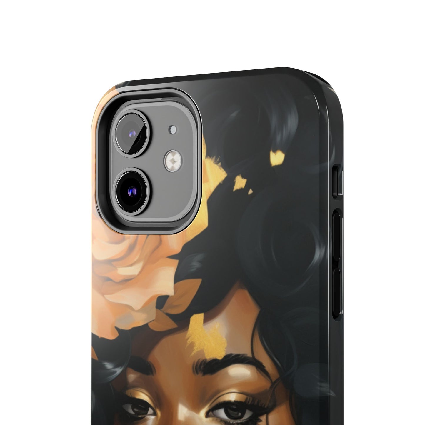 Beautiful Black Woman With Gold Flowers Tough Phone Case