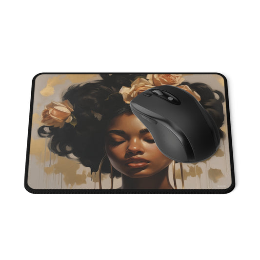 Beautiful Black Woman With Gold Flowers - Mouse Pad - #4