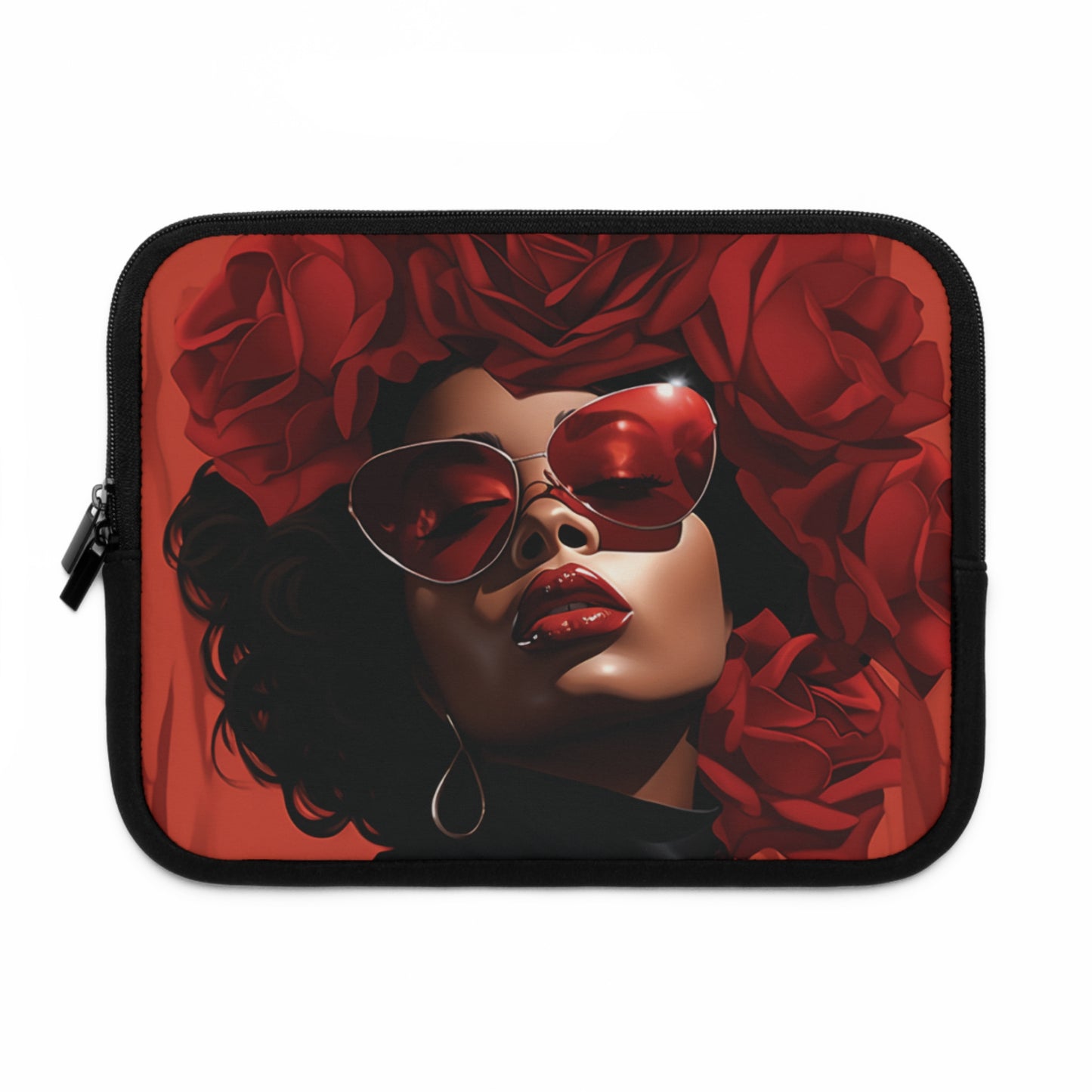 Beautiful Black Woman With Red Flowers Laptop Sleeve