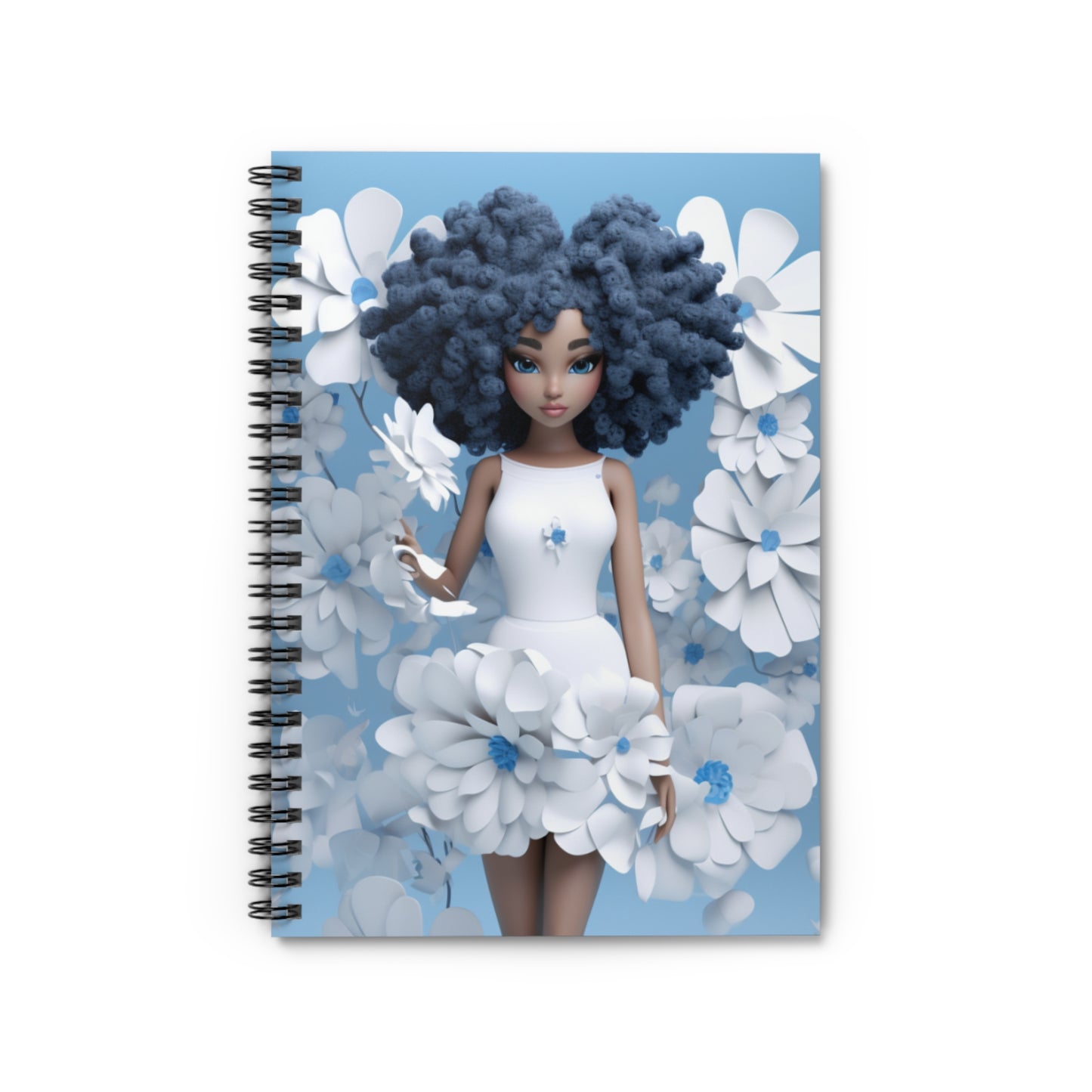 Black Fairy Girl With Blue Flowers #2 Spiral Notebook (Ruled Line)