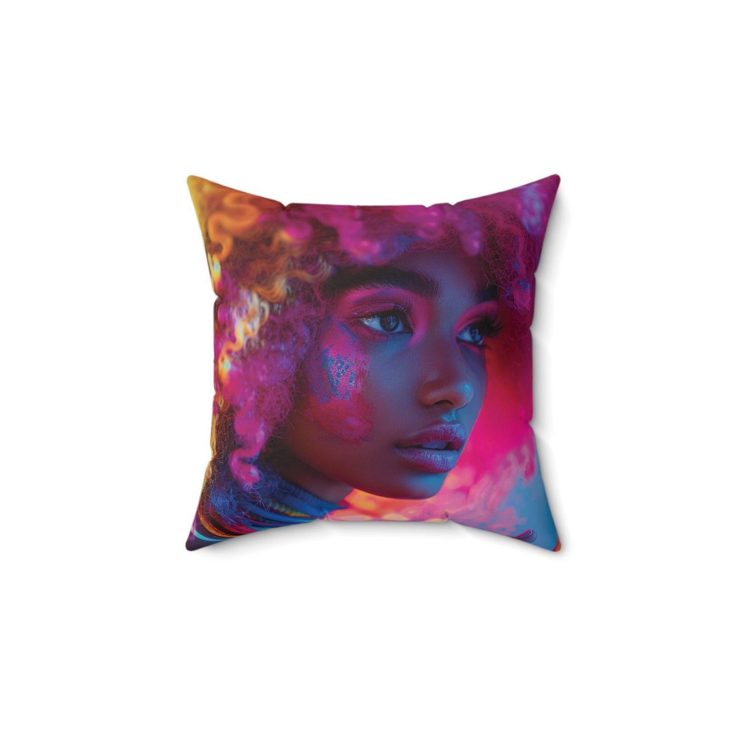 Colorful Fro Diva Spun Polyester Square Pillow