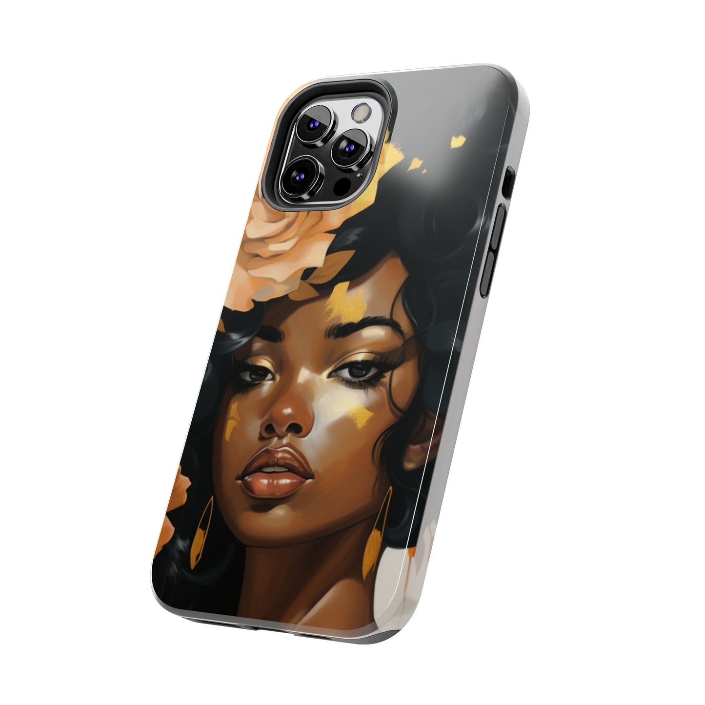 Beautiful Black Woman With Gold Flowers Tough Phone Case