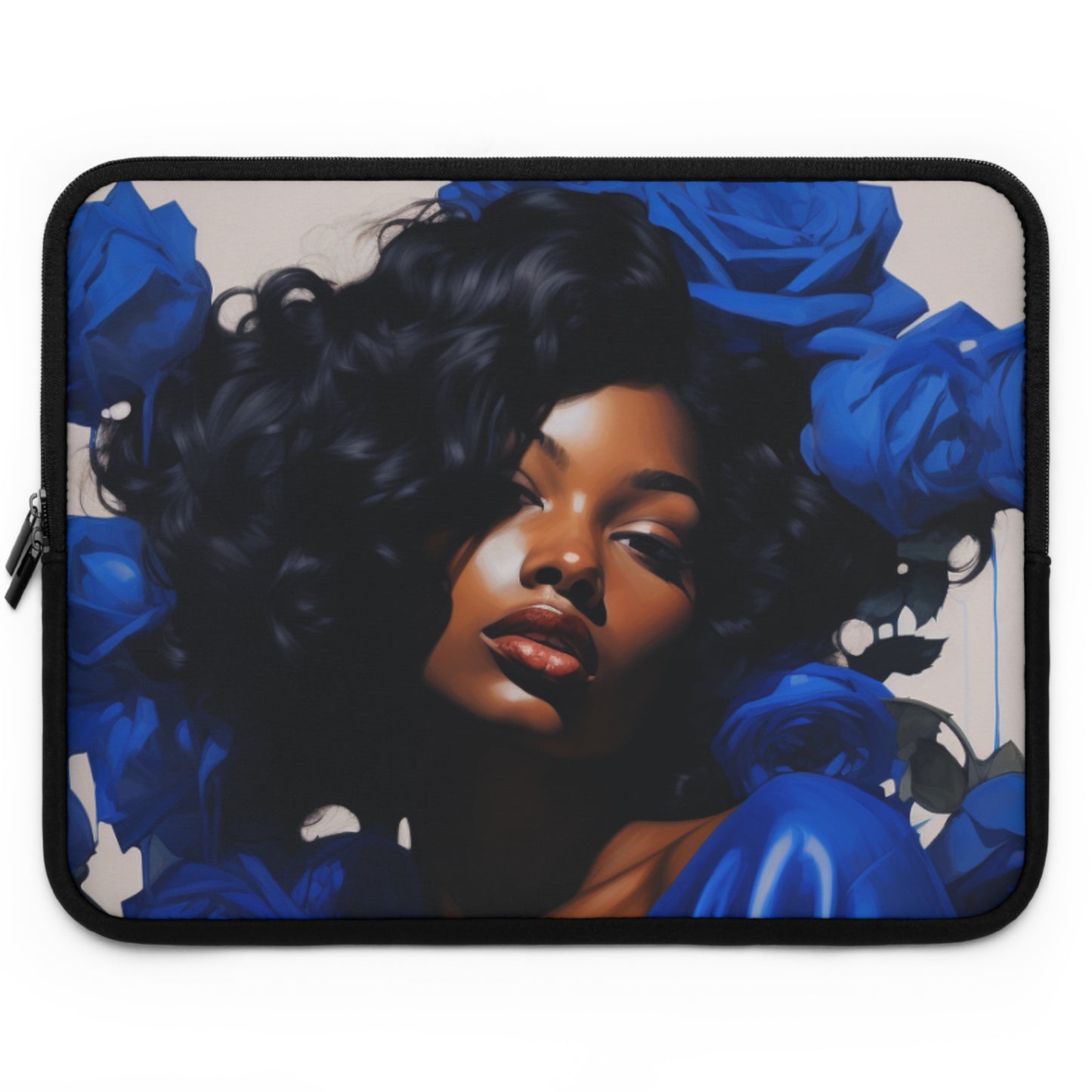 Black Woman With Blue Flowers Laptop Sleeve