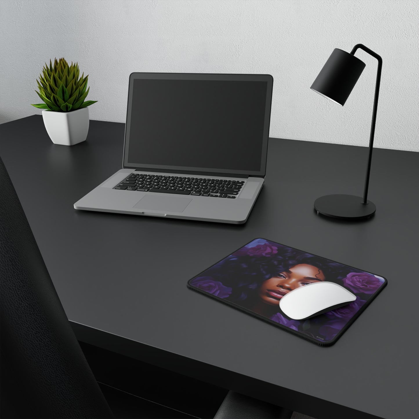 Beautiful Black Woman With Purple Flowers Collection - Mouse Pad - #1