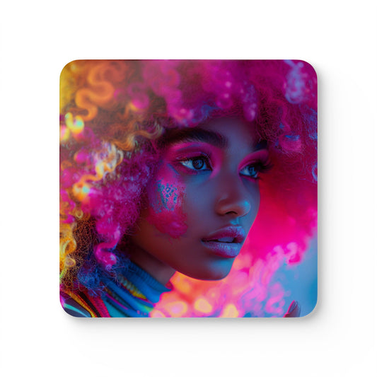 Colorful Fro Diva Corkwood Coaster Set