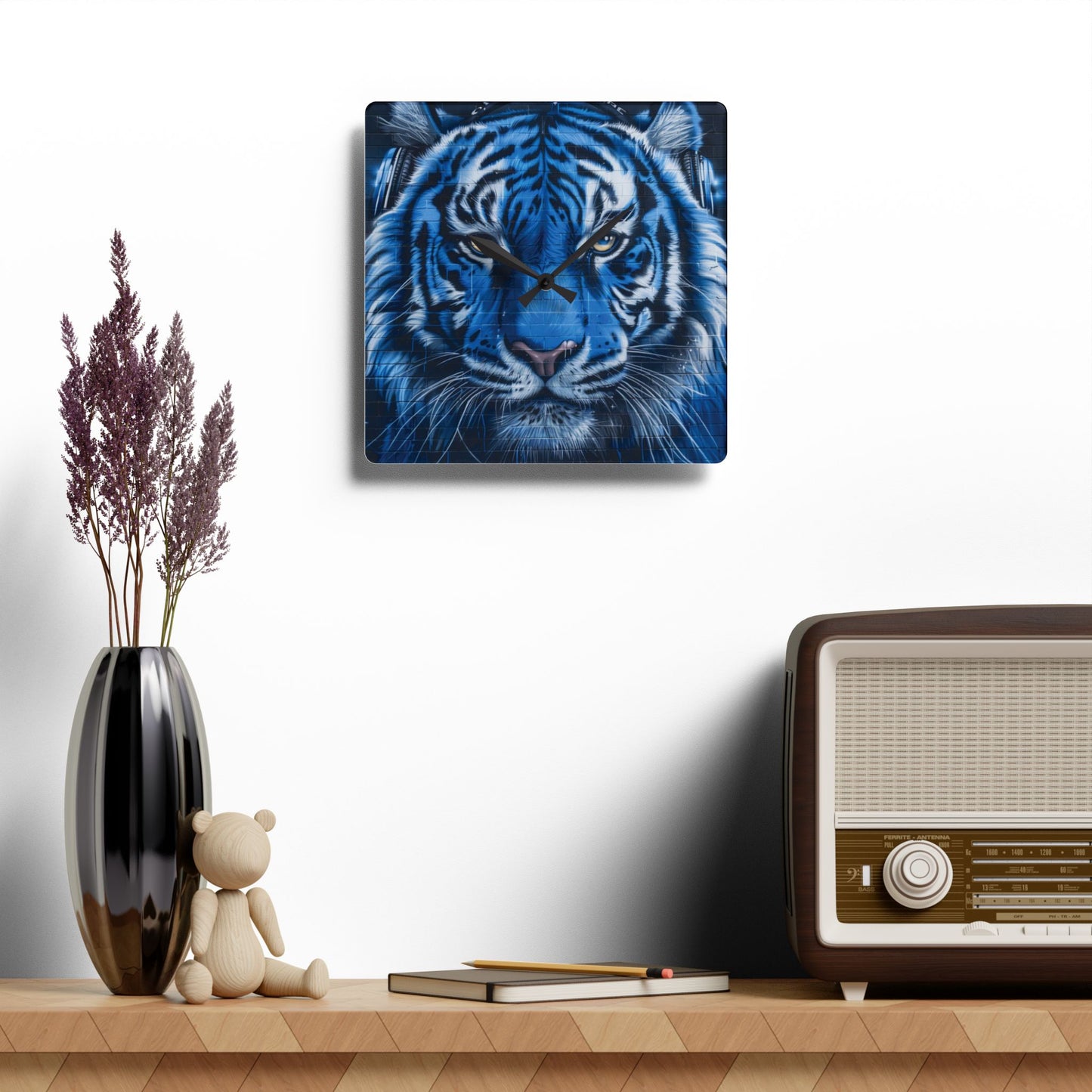 Blue Graffiti Tiger Acrylic Wall Clock