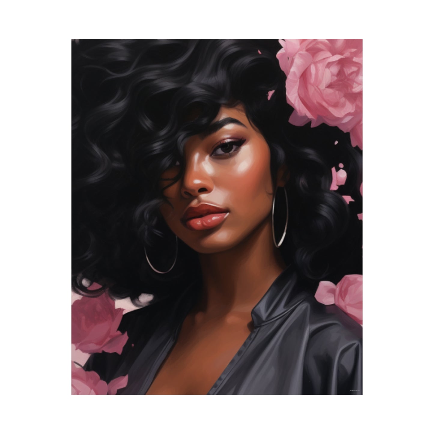 Beautiful Black Woman With Pink Flowers Vertical Poster - #2