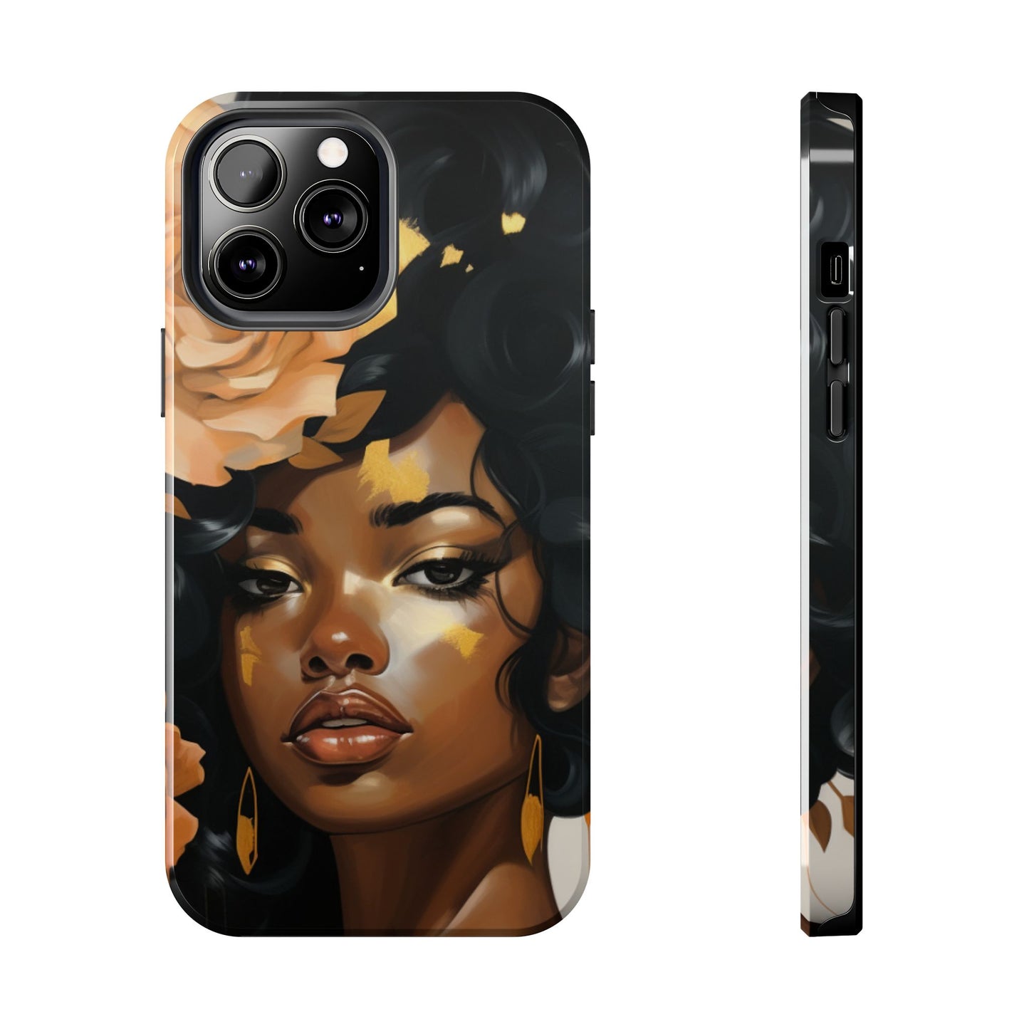 Beautiful Black Woman With Gold Flowers Tough Phone Case