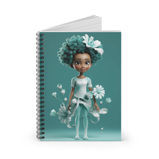 Black Fairy Girl With Turquoise Flowers Spiral Notebook (Ruled Line)