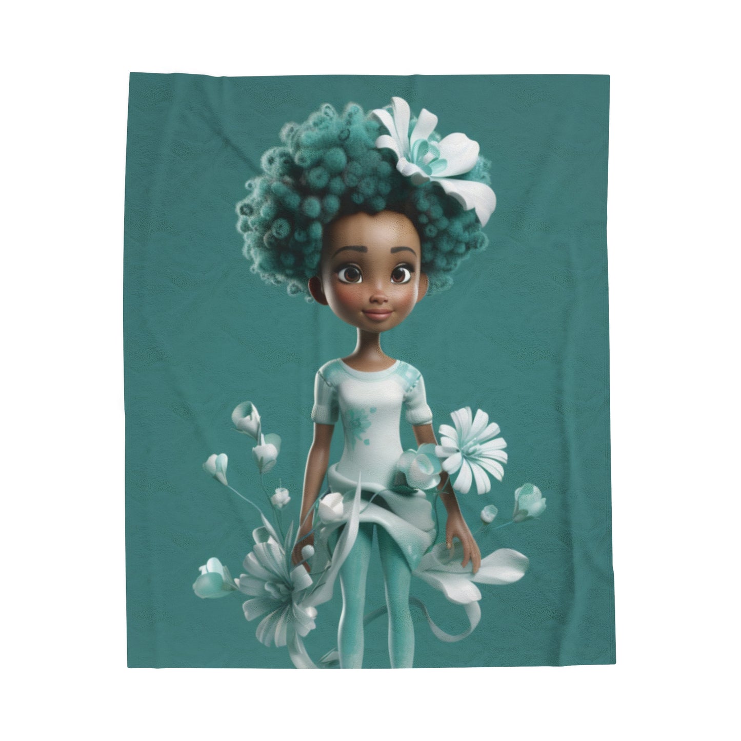 Beautiful Black Fairy Girl Collection Velveteen Plush Blanket - Turquoise