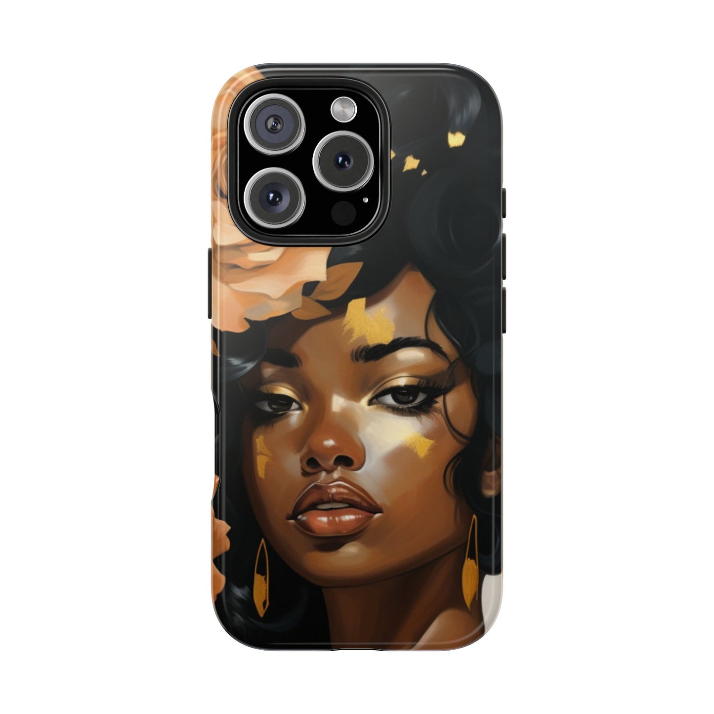 Beautiful Black Woman With Gold Flowers Tough Phone Case