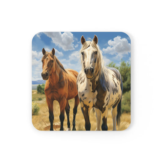 Horses on Sunny Ranch Corkwood Coaster Set of 4