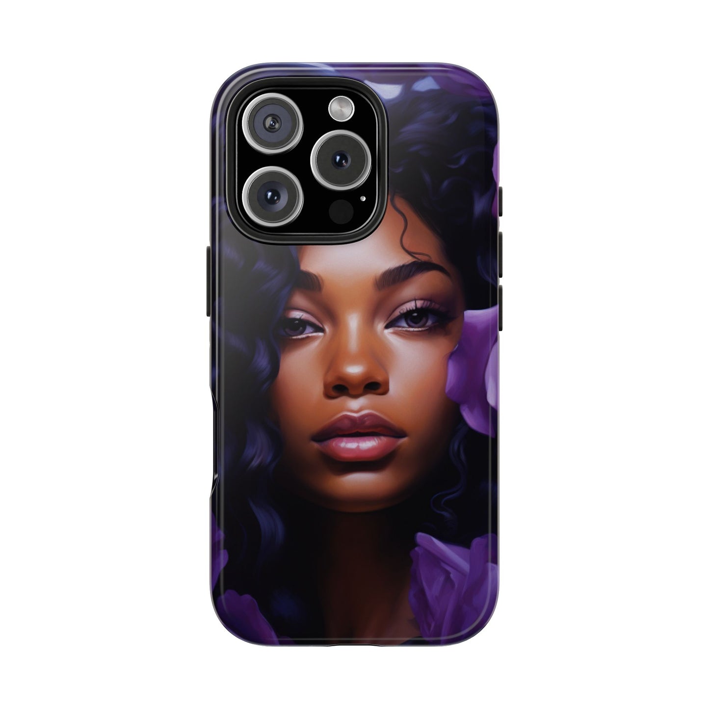 Beautiful Black Woman With Purple Flowers Tough Phone Case