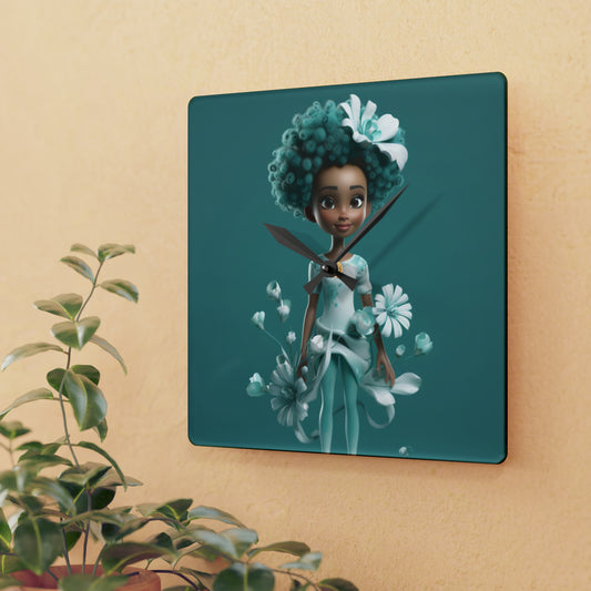 Teal Fairy Acrylic Wall Clock