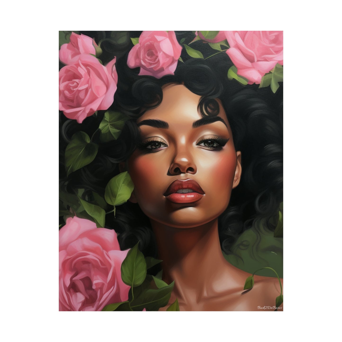 Pretty Black Woman With Pink Flowers Vertical Poster - #2