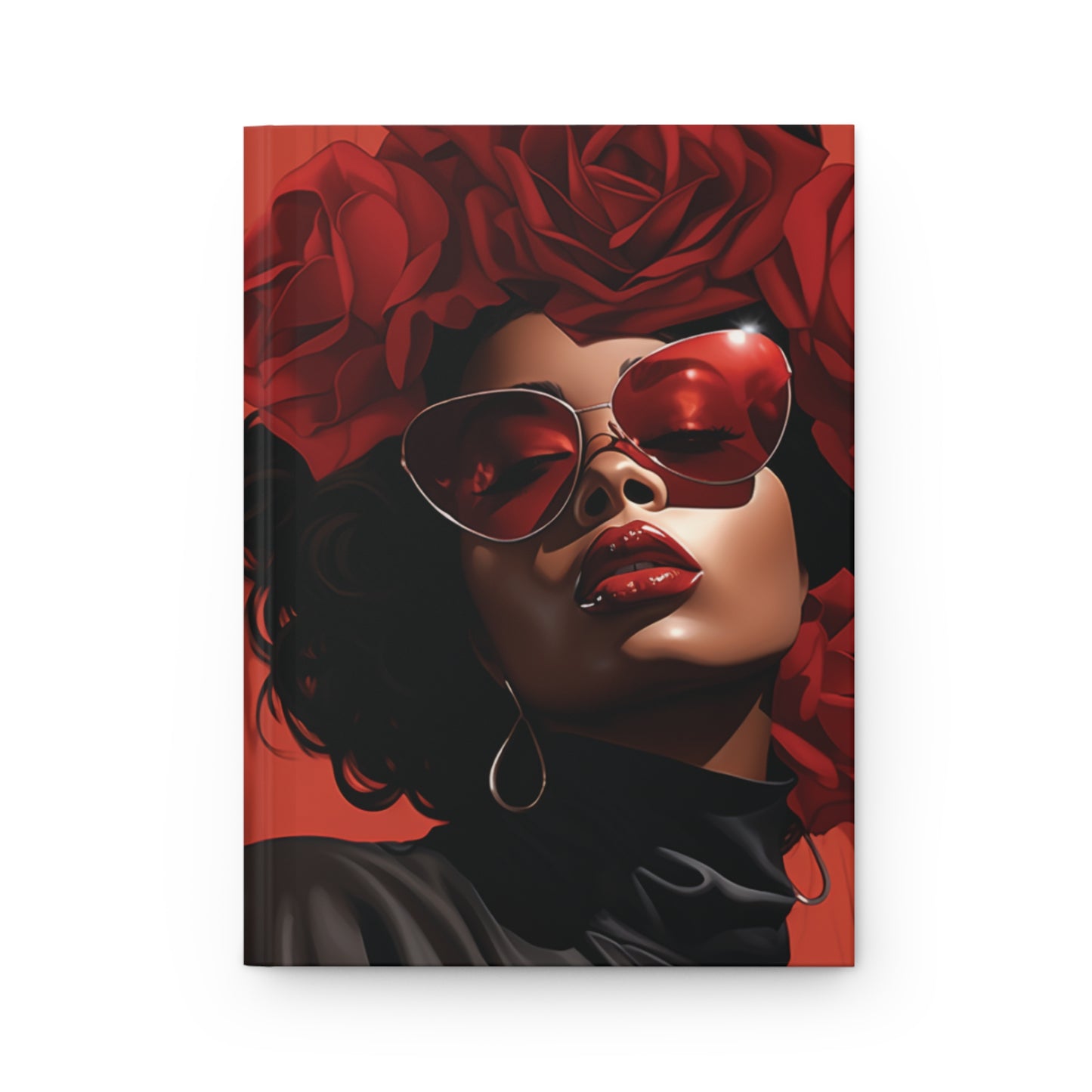 Beautiful Black Woman With Red Flowers Journal