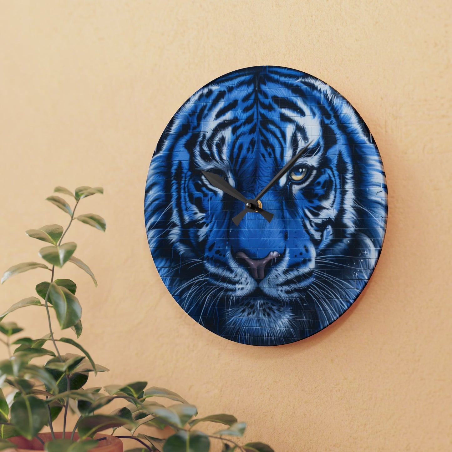 Blue Graffiti Tiger Acrylic Wall Clock