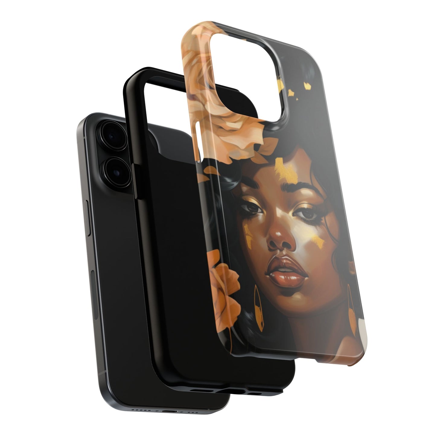 Beautiful Black Woman With Gold Flowers Tough Phone Case