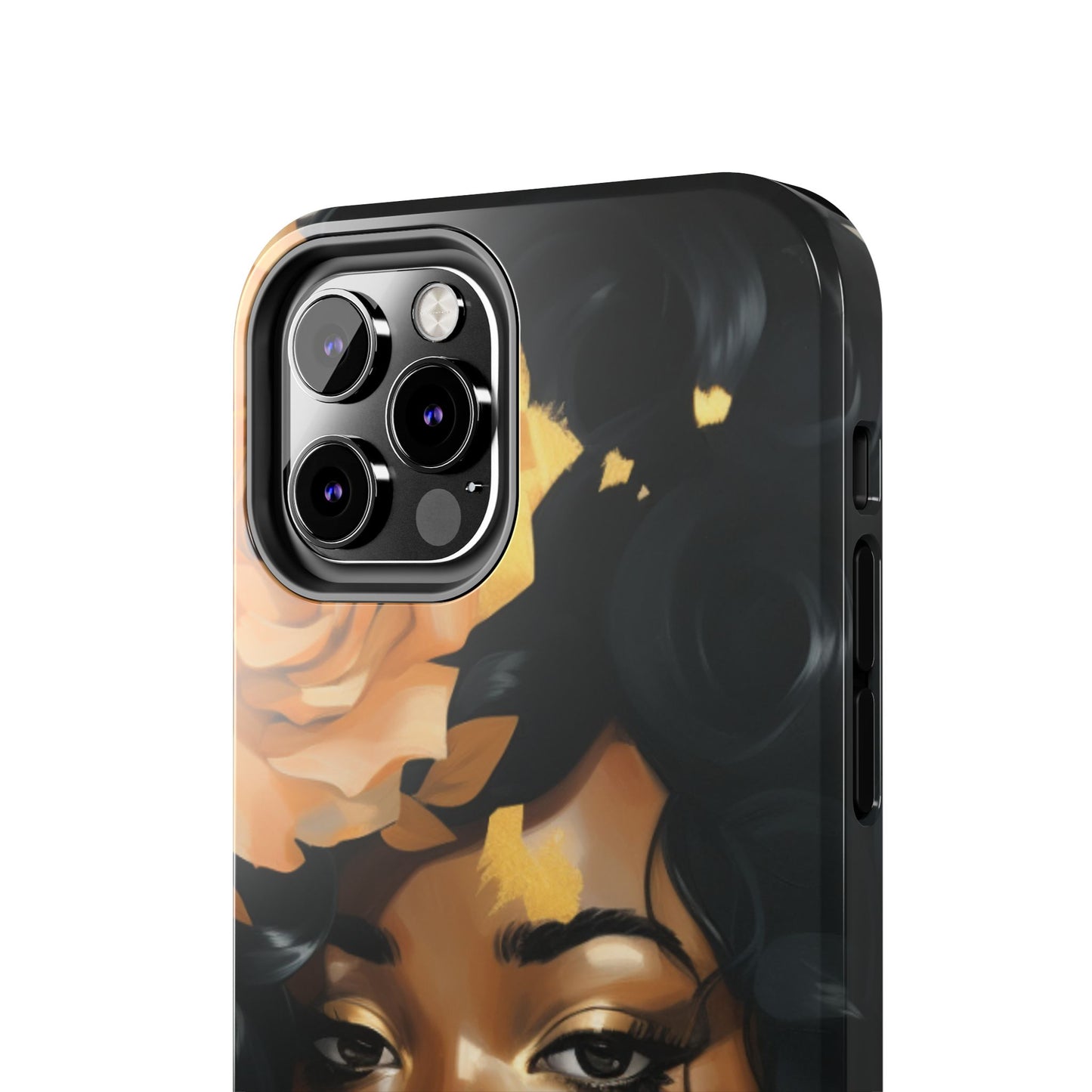 Beautiful Black Woman With Gold Flowers Tough Phone Case