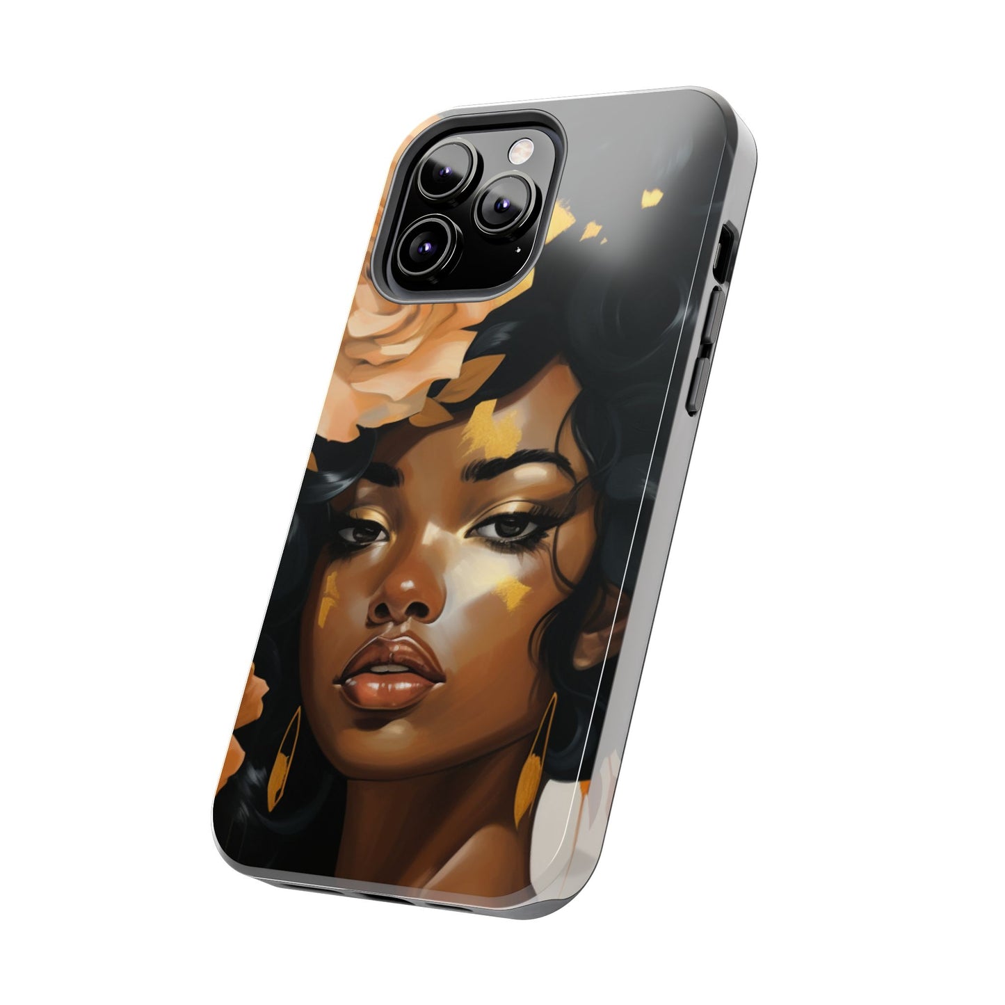 Beautiful Black Woman With Gold Flowers Tough Phone Case