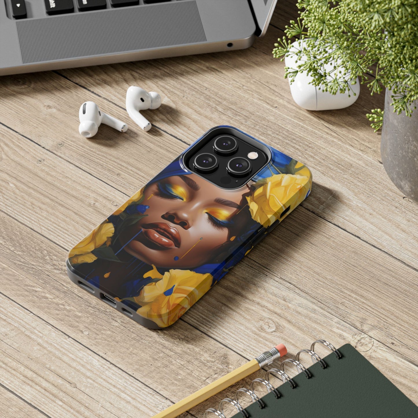 Stunning in Blue and Gold Beautiful Black Woman Tough Phone Case