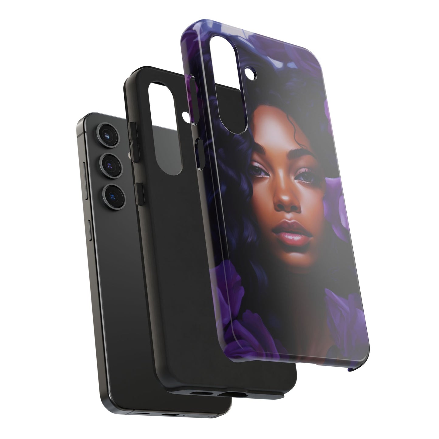 Beautiful Black Woman With Purple Flowers Tough Phone Case