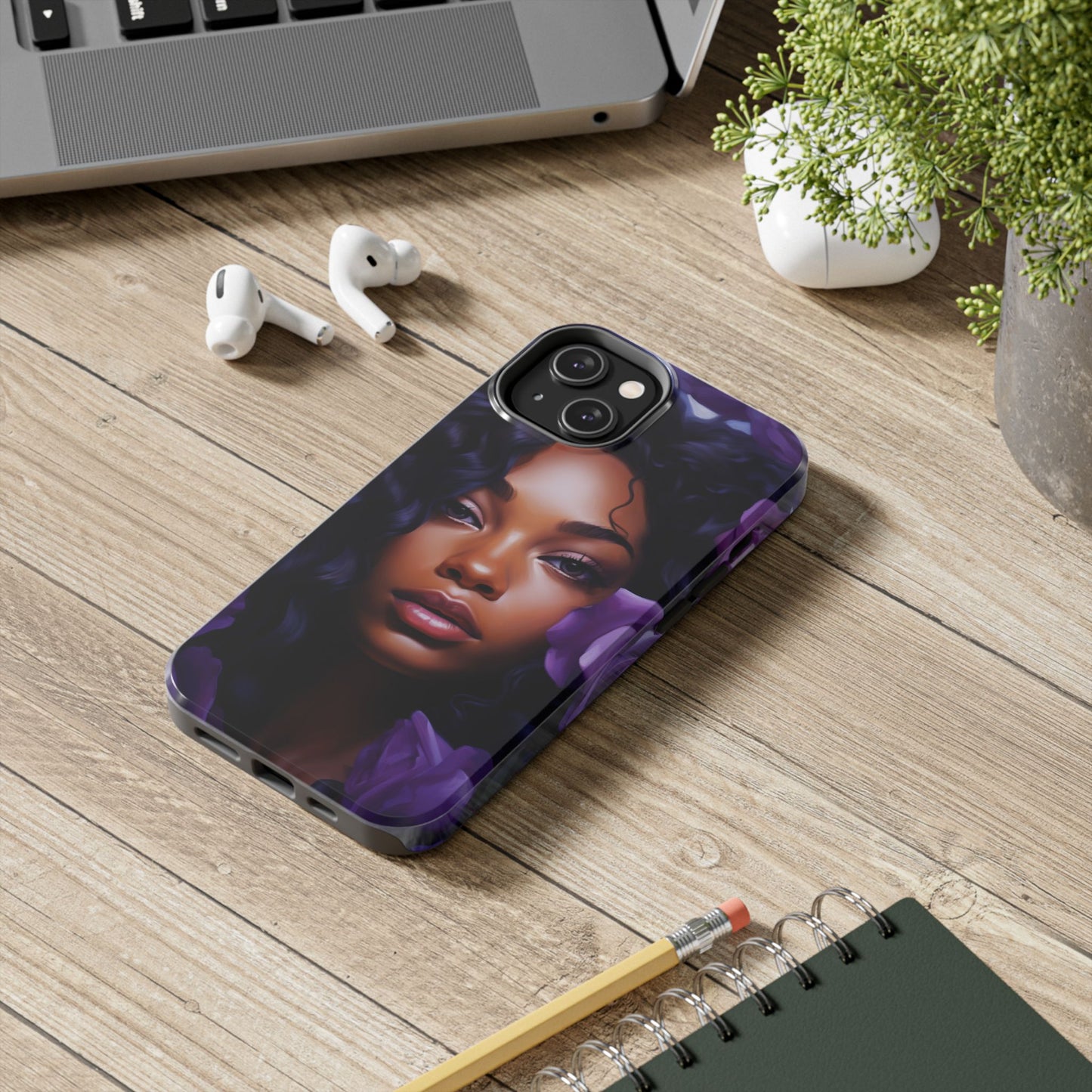 Beautiful Black Woman With Purple Flowers Tough Phone Case