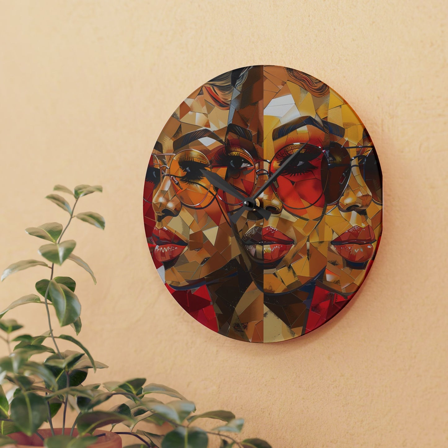 Red Mosaic Women Acrylic Wall Clock