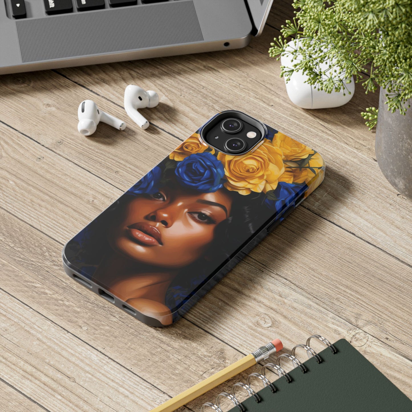 Stunning in Blue and Gold Beautiful Black Woman Tough Phone Case