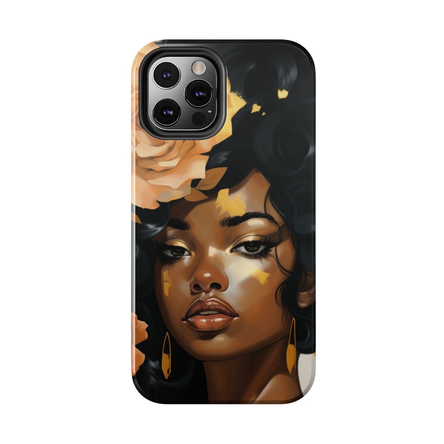 Beautiful Black Woman With Gold Flowers Tough Phone Case