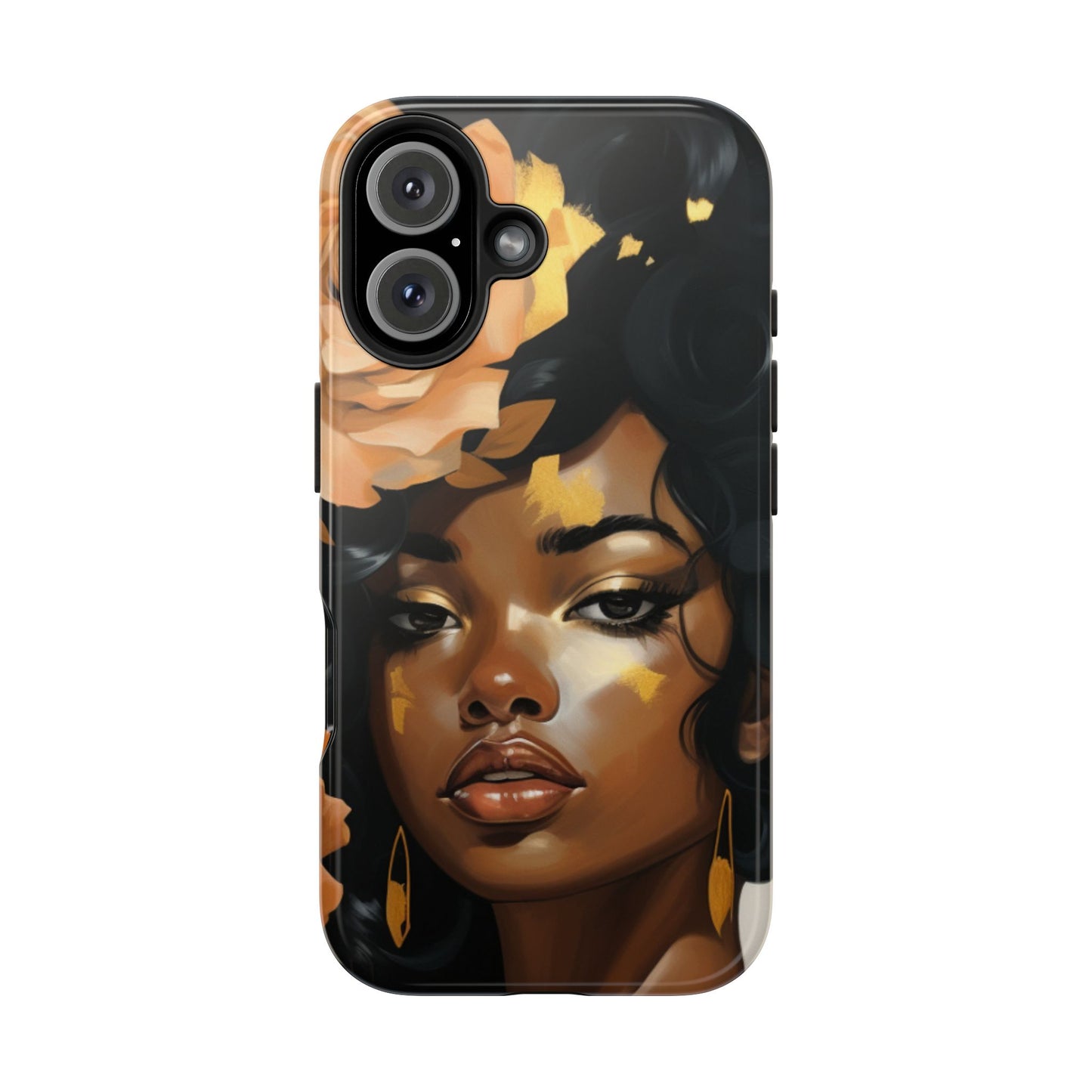 Beautiful Black Woman With Gold Flowers Tough Phone Case