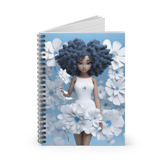 Black Fairy Girl With Blue Flowers #2 Spiral Notebook (Ruled Line)