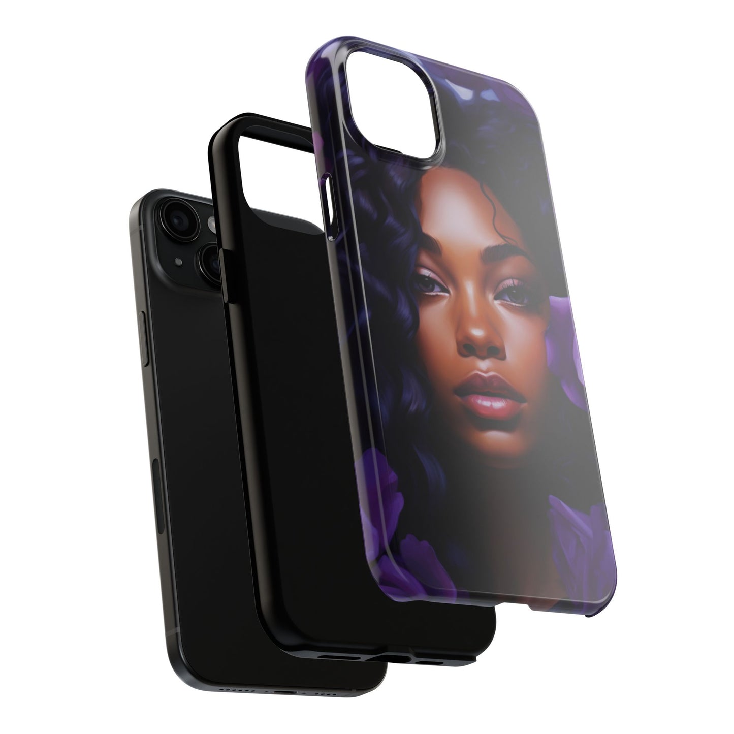 Beautiful Black Woman With Purple Flowers Tough Phone Case